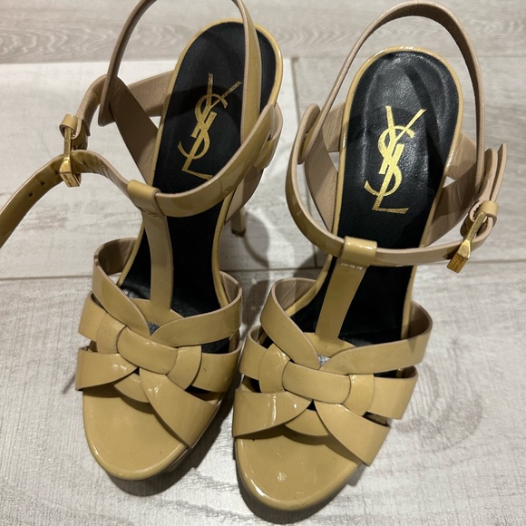 Yves Saint Laurent Shoes - YSL Tribute Platform Sandals in Patent Leather